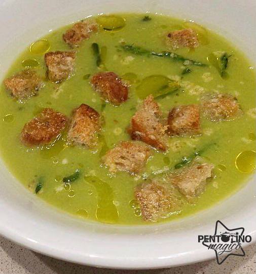 CREMA DI PISELLI CON CROSTINI E BRUSCANDOLI 